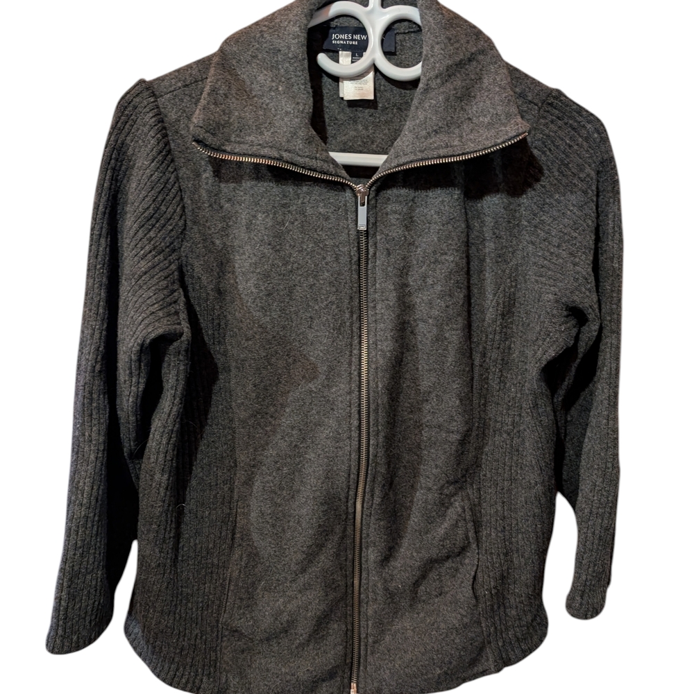 Jones New York Gray Zip-Up Sweater